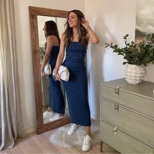 Reformation Eugenia Denim Strapless Midi-Dress Color Simcoe